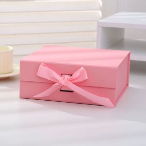 Flip Top Presentation Box Luxury One Piece Folding Gift Box Satin Ribbon Closure Minimalist Design Premium Rigid Paperboard Construction