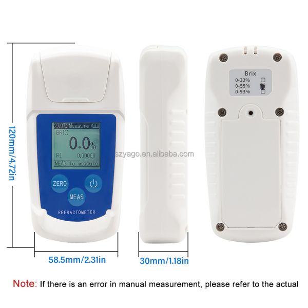 Digital Brix Refractometer with 0-55% Measurement Range Compact Size 120mm*58.5mm*30mm and ±0.1%Brix Resolving Power