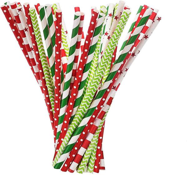 7.75 Inches  Birthday Party Favors Santa Hat Snowflake Christmas Paper Straws