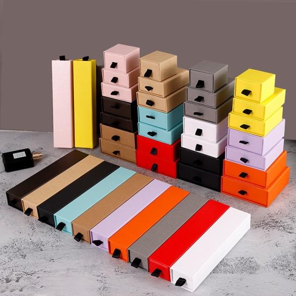 Recyclable Cardboard Packaging Boxes , Hard Rigid Drawer Box Packaging With Ribbon