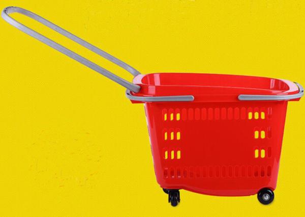 Waterproof Plastic Wheeled Shopping Basket For Supermarket / Store / Home