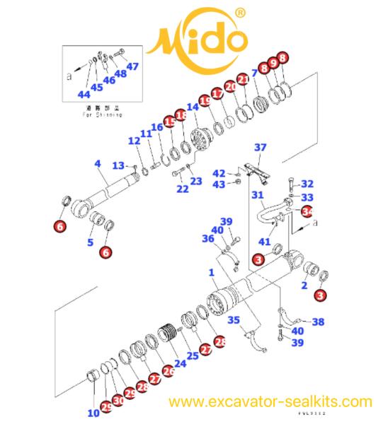 707-99-59760 7079959760 PC450-8 PC450LC-8 High Quality Komatsu Bucket Hydraulic Cylinder Seal Kit