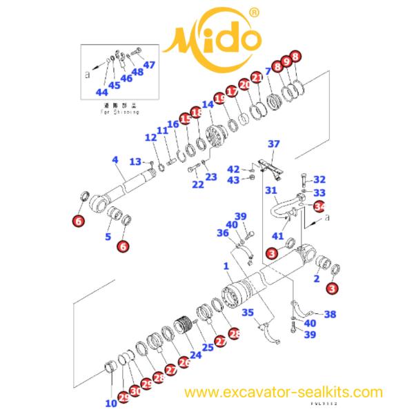707-99-56300 Bottom Dump Excavator Hydraulic Cylinder Seal Kit Model PC650LC-3 PC650LC-5 Komatsu