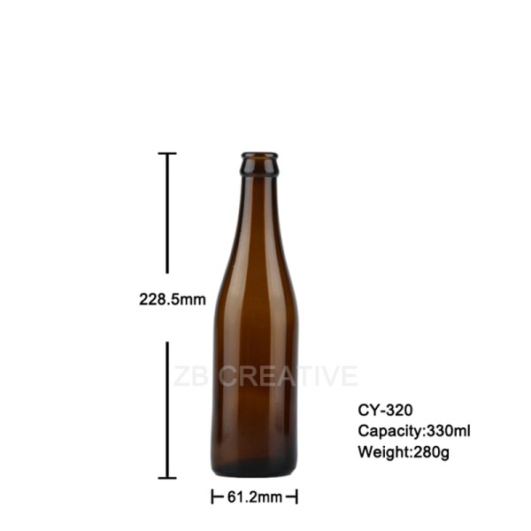 Standard Amber Beer Bottles 330ml Crown Cap Craft Brew Packaging Container 280g CY-320