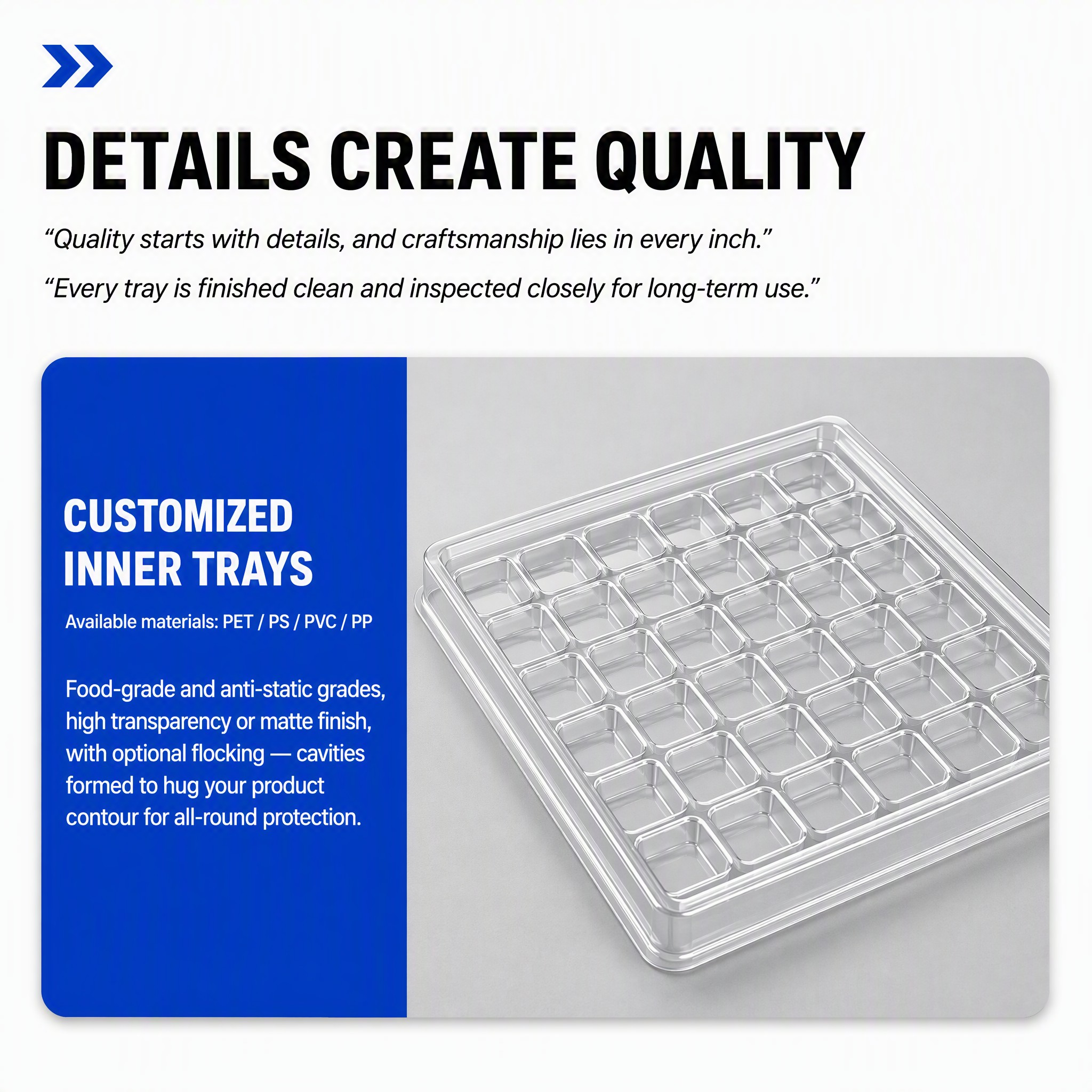 Transparent Recyclable PET Sheet Formed Tray for Hardware Goods Crystal Clear Display Packaging Vacuum Blister Box