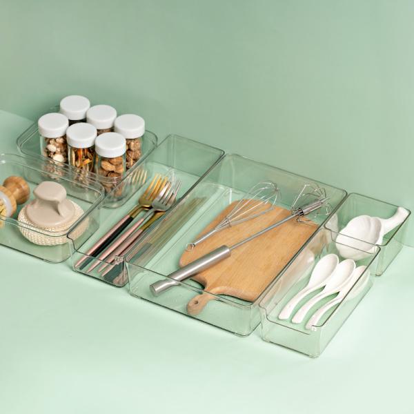 Eco friendly clear drawer divider adjustable plastic container drawer organizers for household