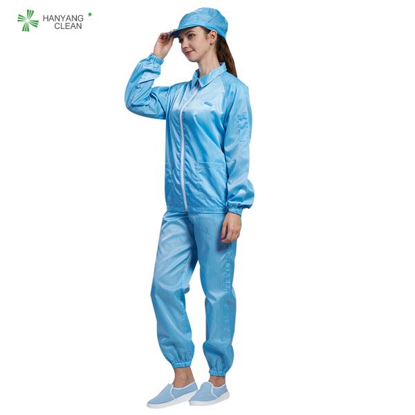 ESD Anti static cleanroon jacket and pants autocalved sterilization blue color straight open zipper style