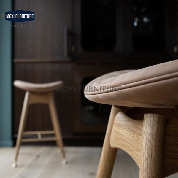 MOYI Produce Direct Sales Linen Backrest Ash Wood bar Stool High Chair Soft Bag Cushion Free bar Cafe Shop Hotel