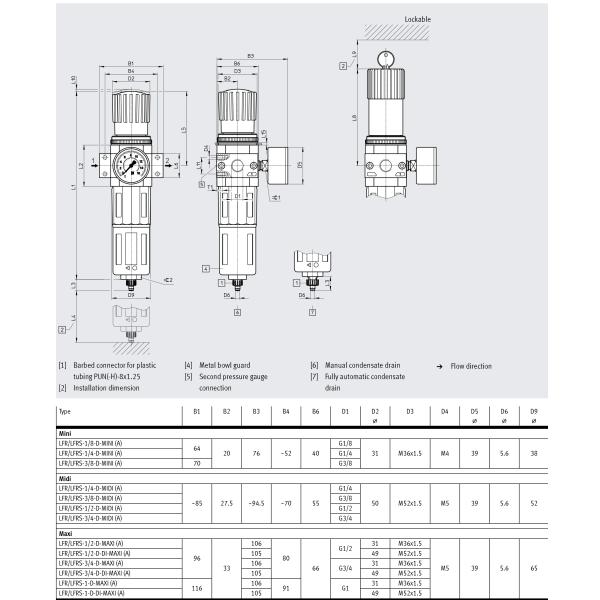 Пневматический регулятор давления FESTO LFR-1/4-D-MINI фильтра воздуха 40um
