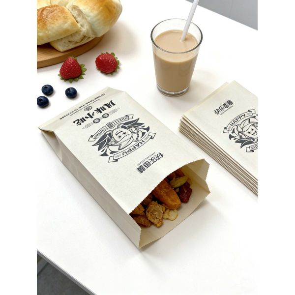 Customized Flat Satchel Kraft Paper  Bread Bakery Food Bag