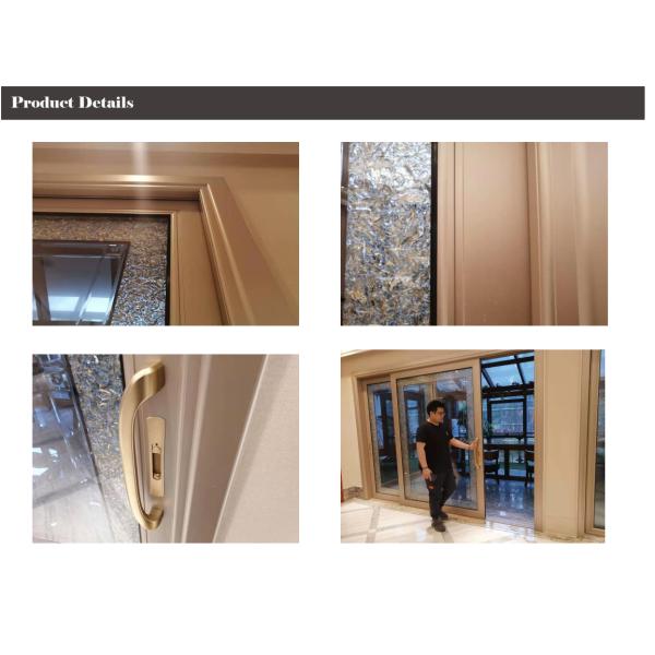 Golden Surface Aluminum Sliding Doors , Large Aluminium Sliding Doors ISO14001