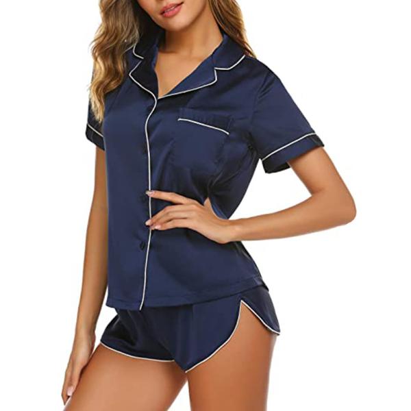 Botão abaixo do grupo do pijama das mulheres do grupo do Loungewear das 2 mulheres de seda das partes