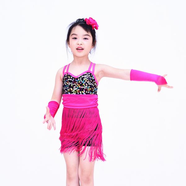 Colorful Latino Dance Wear Black Cerise Waistband 3 Tiers Dance Fringe Skirt