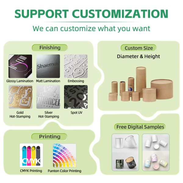 Custom Sizing Paper Tube Tea Packaging Container cylinder box With Tinplate Cover