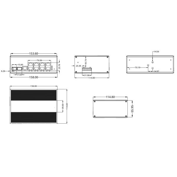 5 портовый коммутатор промышленного волокна 10/100M Fast Ethernet DIN Rail Unmanaged Fanless CE