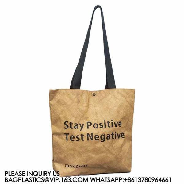 Untearable Washable Promotional Recycled Custom Logo Printed Waterproof Washable Coated Tyvek Kraft Paper Tote Bag