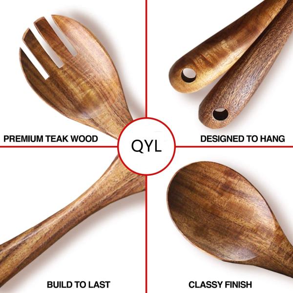 4pcs set eco-friendly Natural Teak Kitchen Wooden Utensils customized logo and packaging