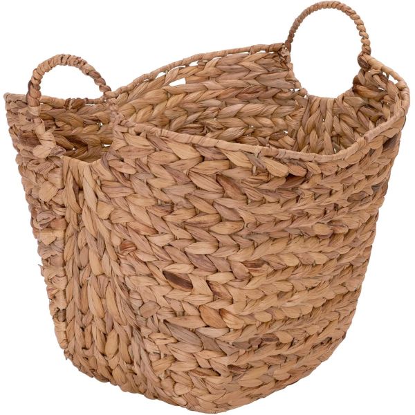 Tall Water Hyacinth Wicker Basket with Handles | Natural, Brown, Natural Bathroom Trash Can Boho Style - Wicker Trash Can With Lid For Household, Kitchen - Removable Liner, Iron Frame