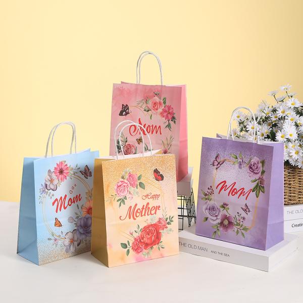 Luxury Packaging Style Brown Kraft Paper Tote Bag for Mother's Day Celebration