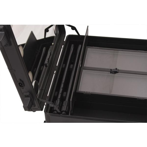 Black Color Portable Lighted Makeup Case , Makeup Travel Case On Wheels