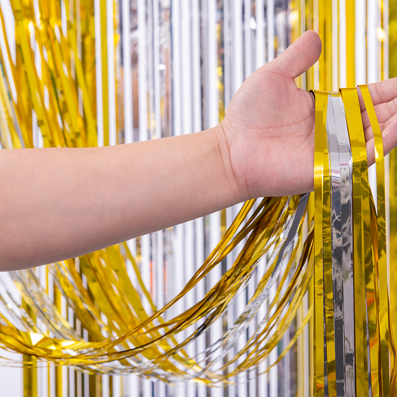 Современный Tassel Золотая фольга Занавес Занавес для вечеринок Добавление сюрприза и веселья