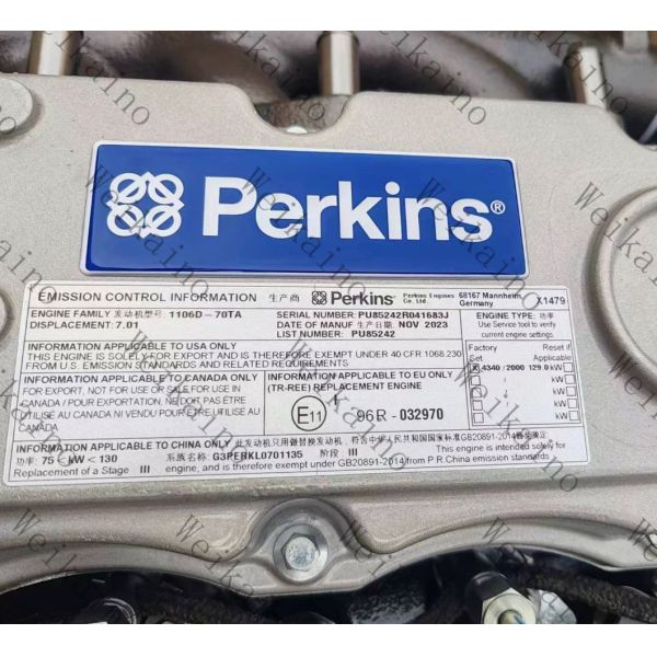 2000rpm Perkins Excavator Engine 1106D-70ta C7.1 129KW 6 Cylinder