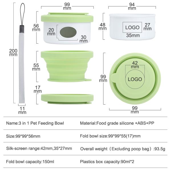 Outdoor Travel Dog Feeder 3 in 1 Collapsible Pet Water Bowl with Lid and Foldable Design
