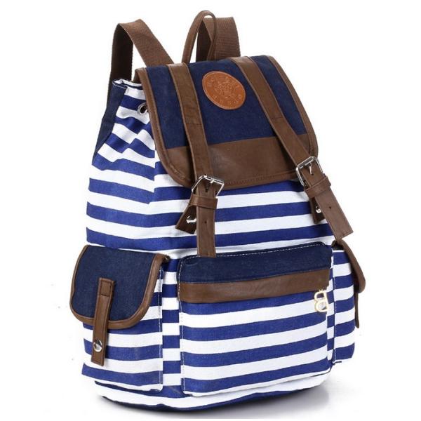 Male and female striped canvas shoulder bag student backpack bags withdraw