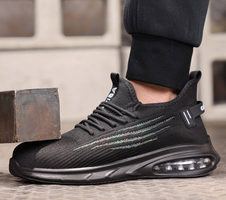 Men's Breathable Safety Work Shoes Anti-Smash Puncture-Resistant Lightweight Flyknit Protective Shoes