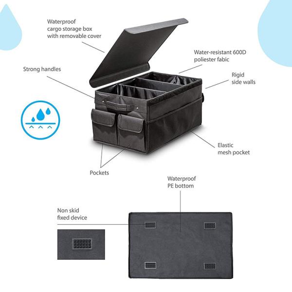 Premium Foldable SUV Storage Organizers Velcro Closure Type With Lid