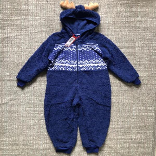 Cute Navy Baby Boy Fleece Romper 100% Polyester With Antler