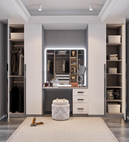U Shaped Solid Wood Modern White Walk In Closet Room Shaker Style Small Walk In Wardrobe