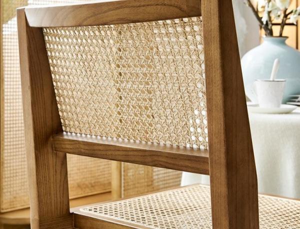 Nordic rattan weaving household simple creative make-up chair backrest homestand casual dining room solid wood chair