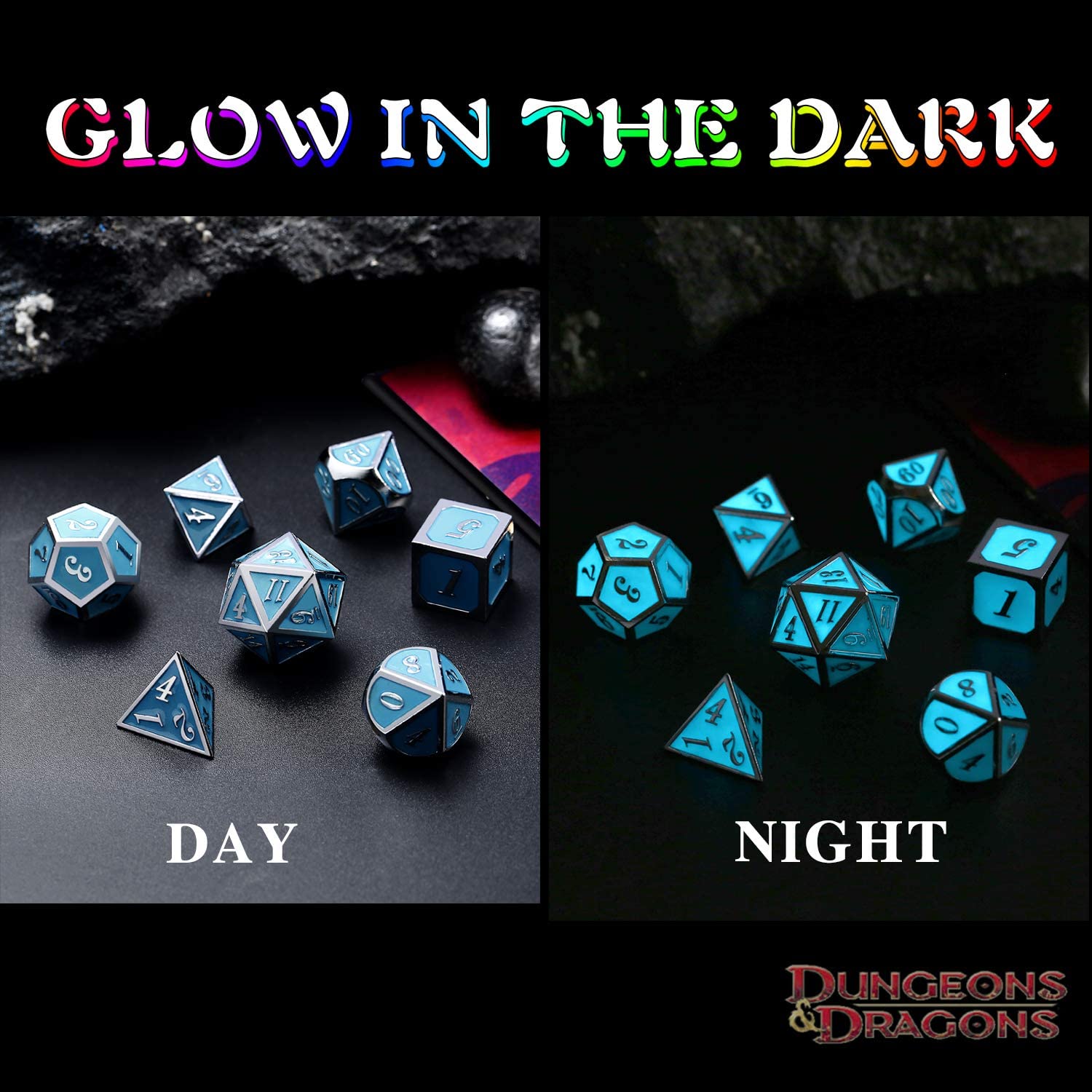 Custom Metal Glitter Dice Set for DND - Zinc Alloy 7-Dice Polyhedral Set in Customized Colors