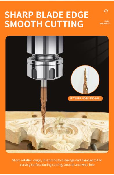 High Quality Low Price 3mm 1/8 Inch Carbide End Mill Cnc Tapper Square Freza Bits Cnc Router Conical Cutting Bits