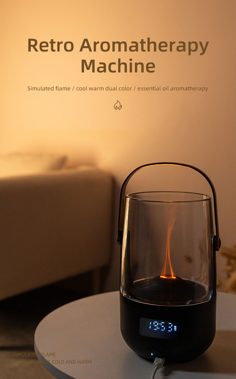FUSMLI 3D Realistic Flame Aroma Diffuser 200ml Large Tank Quiet Operation with Type-C Charging Flame Humidifier
