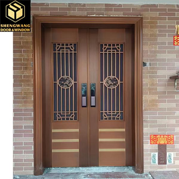 Anti Theft Powder Coated Finish With Modern Aluminum Entrance Doors