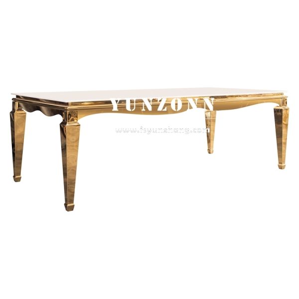 Modern Gold Stainless Steel Mirrored Glass Top Dining Table for Hotels Weddings Parties Outdoor Events for Banquets
