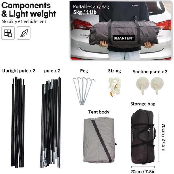 2.49*3.20*1.91M Портативная серая автомобильная палатка для кемпинга водонепроницаемая PU3000MM покрытая полиэстерная ткань для приключений на открытом воздухе