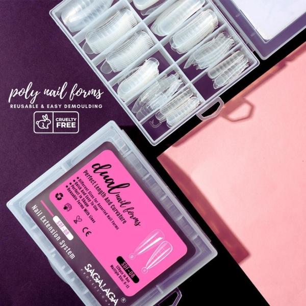 French Style Dual Forms Nail Mold for Poly UV Gel With Scale Full Cover Gel Coffin Nails Tips Custom Label
