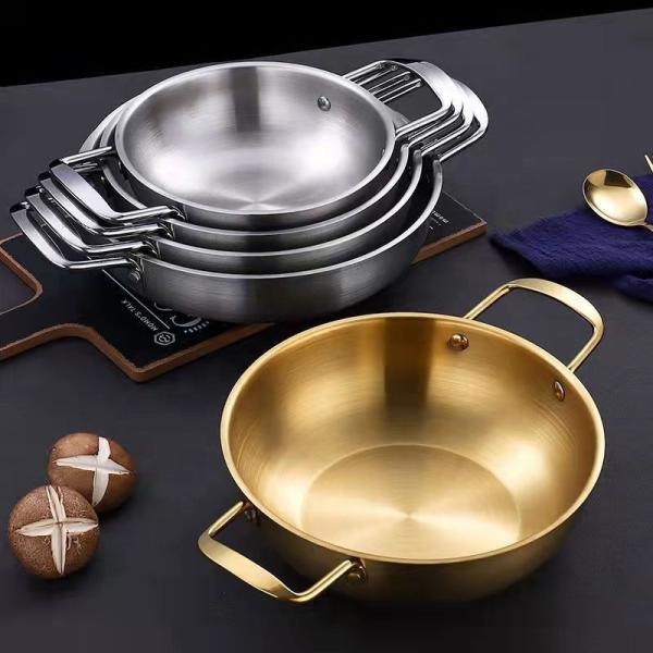 High Quality Silver Stainless Steel Cooker Flat Bottom Cooking Fry Pot Mini Seafood Pot Paella Pans