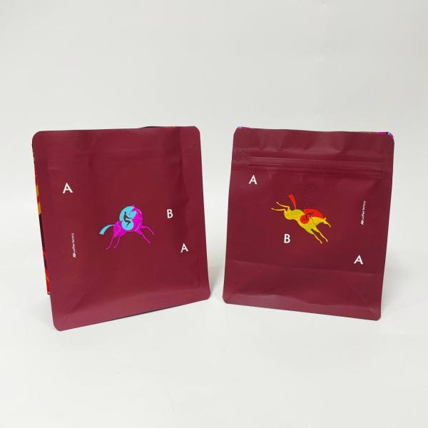 OEM Coffee Stand Up Pouch Flat Bottom Easy Tear Zipper Bag With Valve