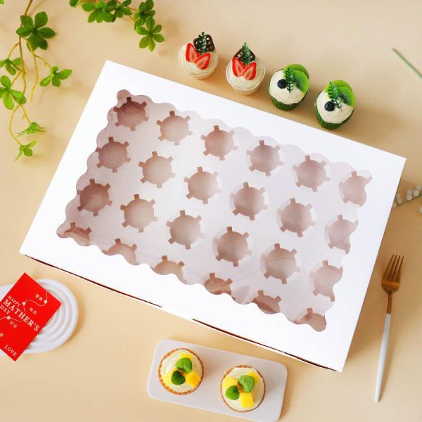 24-Cup Wholesale Kraft Paper Egg Tart and Cupcake Packaging Boxes Treats Dessert Baking Supply Case Birthday Wedding Cake Boxes