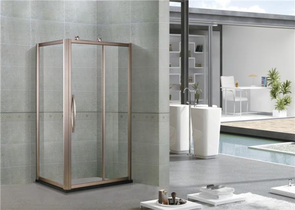 Rose Gold Aluminum Alloy Shower Cabins Rectangler With Outside Wheels Sliding Tempered Glass