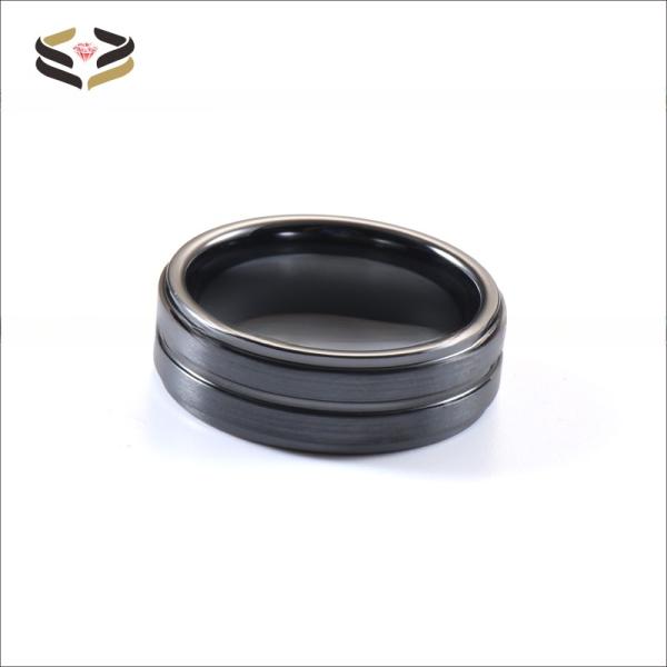 Banda de bodas de cerámica negra de 8 mm, centrada y decorada para hombres, regalo de aniversario