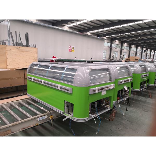 Supermarket Commercial Island Freezer Sliding Glass Curved Lid Chest Combined Island Fridge Freezer