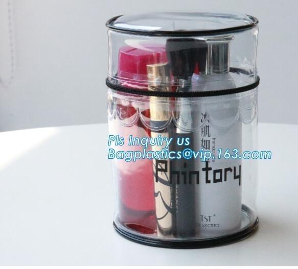ZIPPERED BAGS, makeup cosmetic bag, travel BAG, Cosmetic Swimwear Sand beach Clear Cylinder PVC Bag For Women Makeup Tr