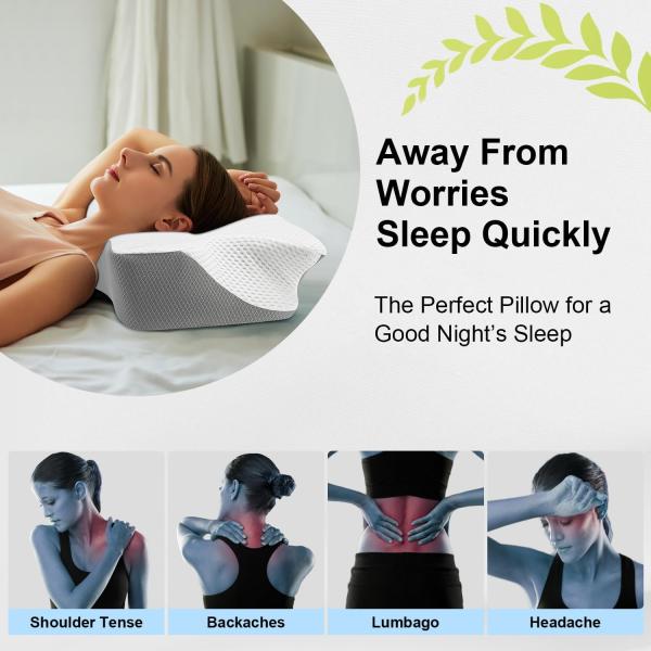 Bed Sleeping Memory Foam Neck Pillow for Side and Stomach Sleepers Ergonomic Design