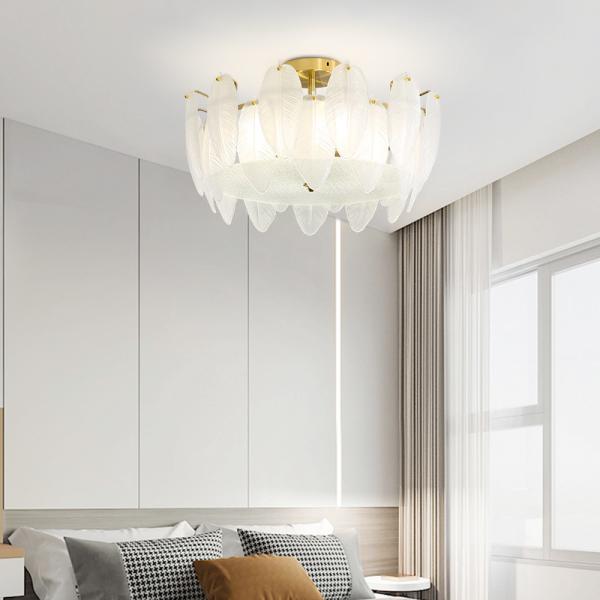 Modern Simple Pearl Feather Glass Chandelier Luxury Living Room Lamp Bedroom Dining Room White Chandelier(WHCY-253)