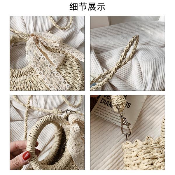 Open Closure Customized Tote Bag for Summer Beach Rattan Shoulder Basket Straw Bag